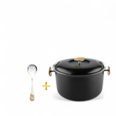 FNS Latina Black Finish Stainless Steel Casserole 850 ml with Lid  and Imperio 1 Pcs Serving Spoon Combo for Home Dining and Kitchen